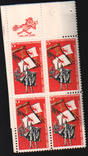 1965 5c Florida Settlement Block of Four Scott #1271 ST068