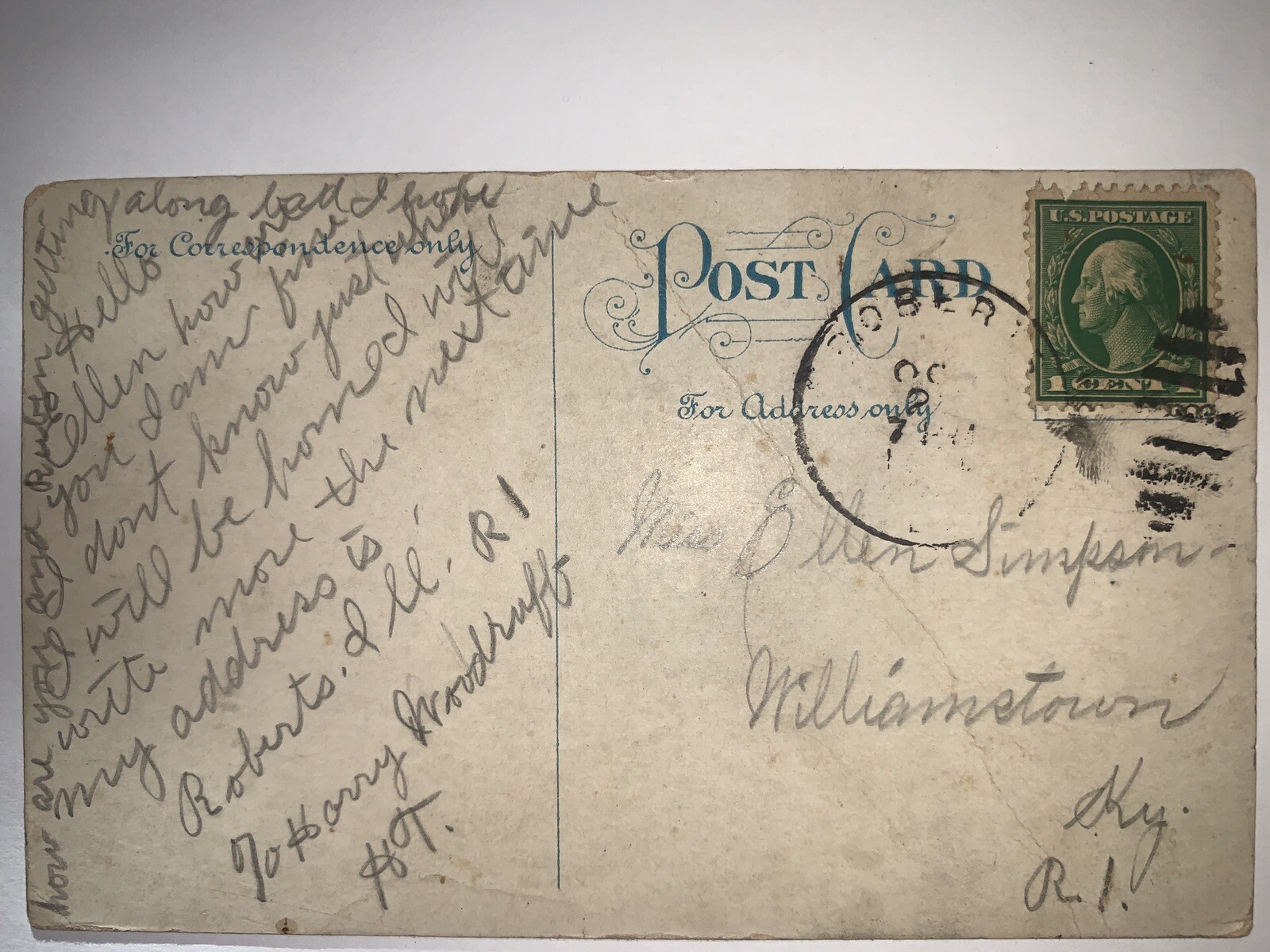 Rare ( 1 Cent 1 ) U. S. George Washington Postage Stamp Valentines Postcard