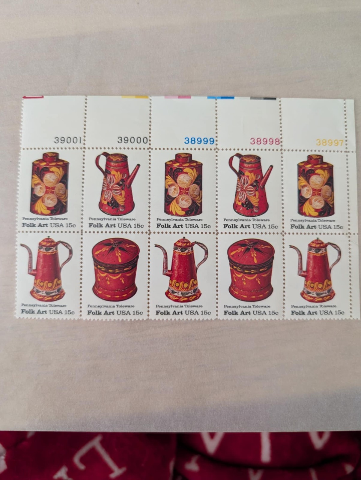 US Stamp Folk Art Pennsylvnia Toleware 15c Set of 10 Scott #1775-78 MNH