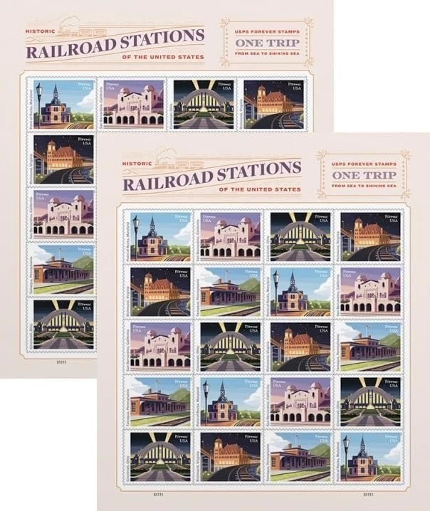 Railroad Stations (2 Sheets of 20) Forever Postage Stamps 2023 Scott #5758-5762