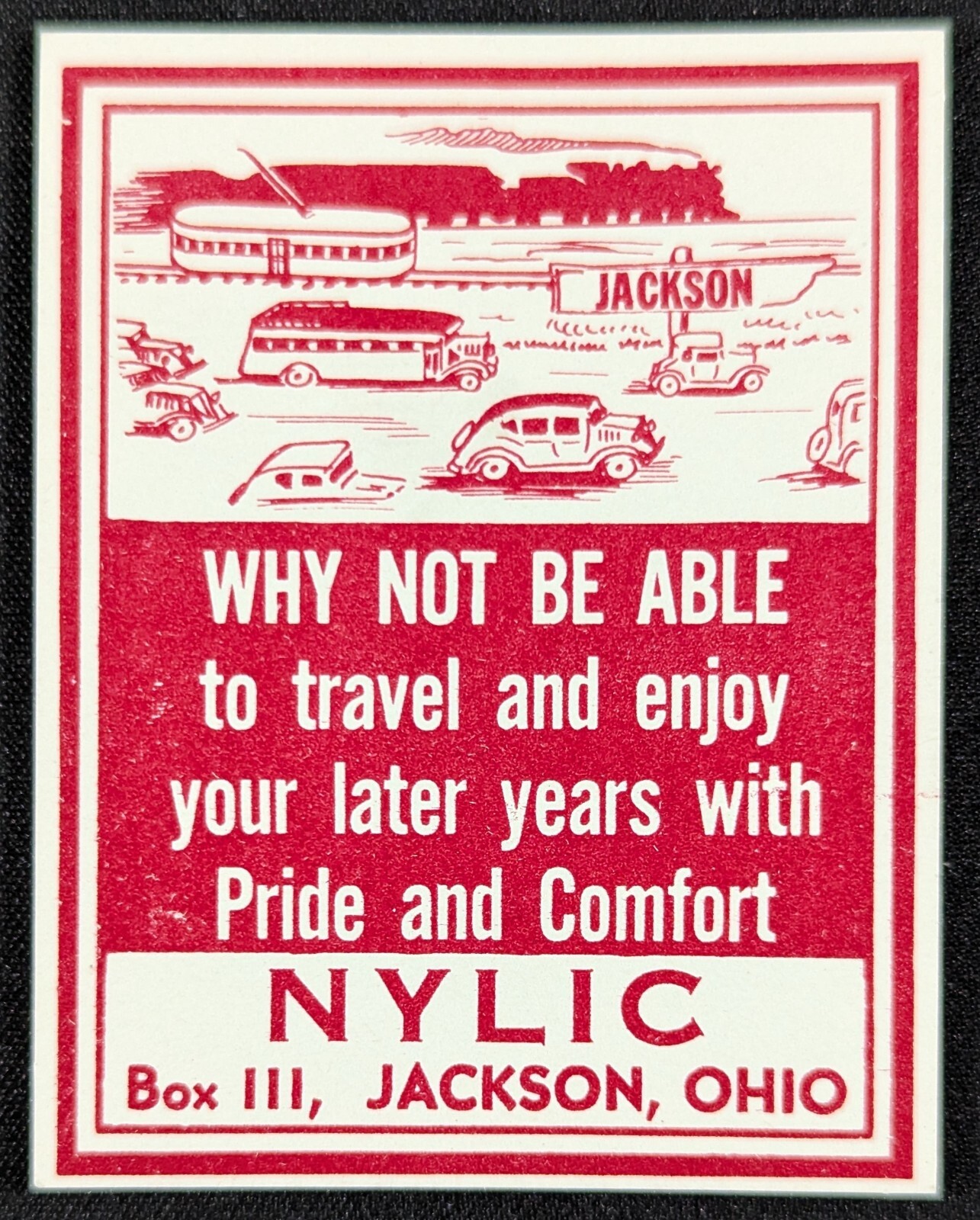 Vintage NY Life Insurance Company Jackson Ohio Cars Poster Stamp