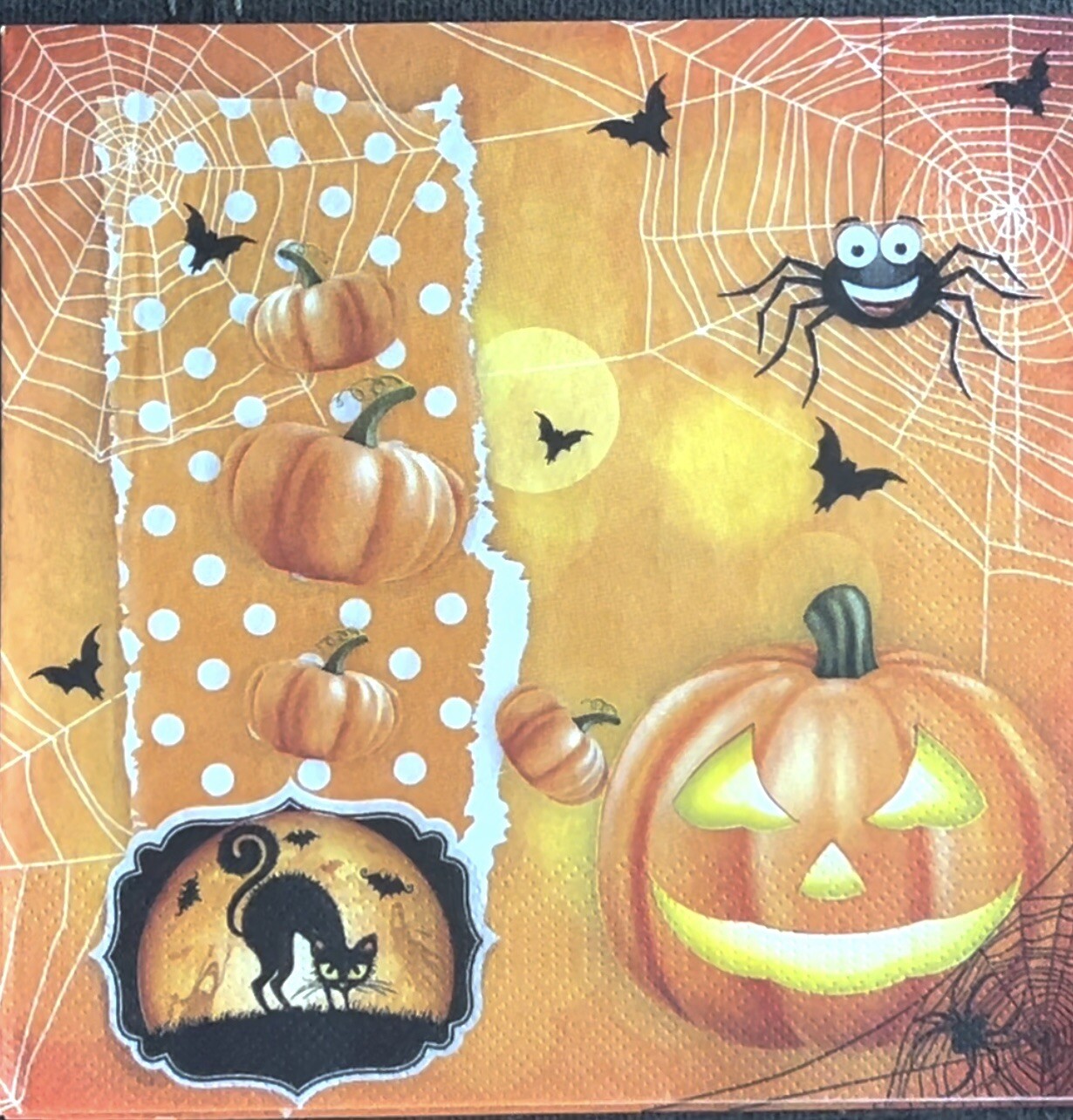 TWO Individual Paper LUNCHEON Decoupage Art Napkins/fall Halloween/pumpkins/cat