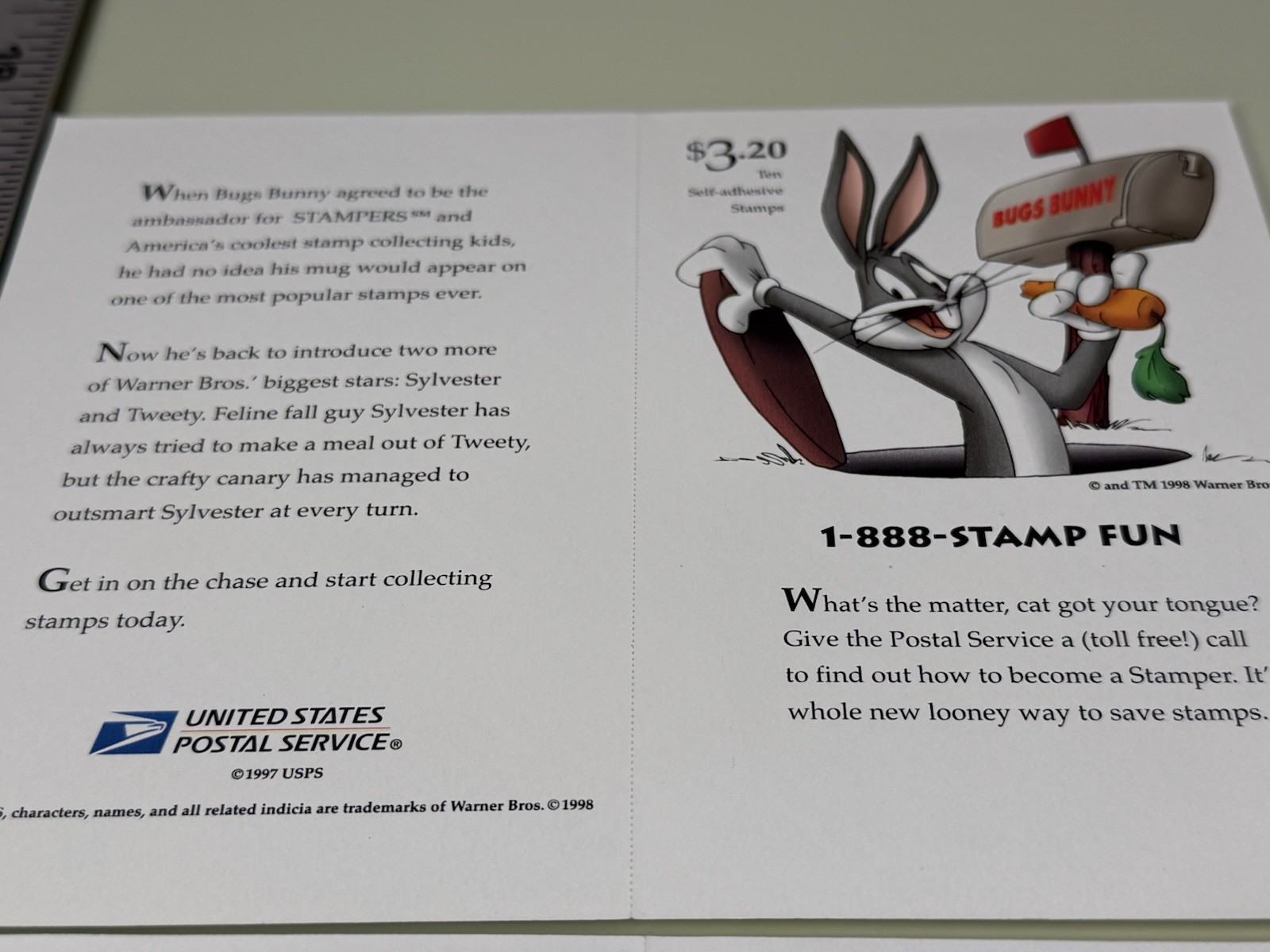 1996 BUGS BUNNY 1997 SYLVESTER TWEETY BIRD 32c Postage STAMPS 10pc Sheet X 2