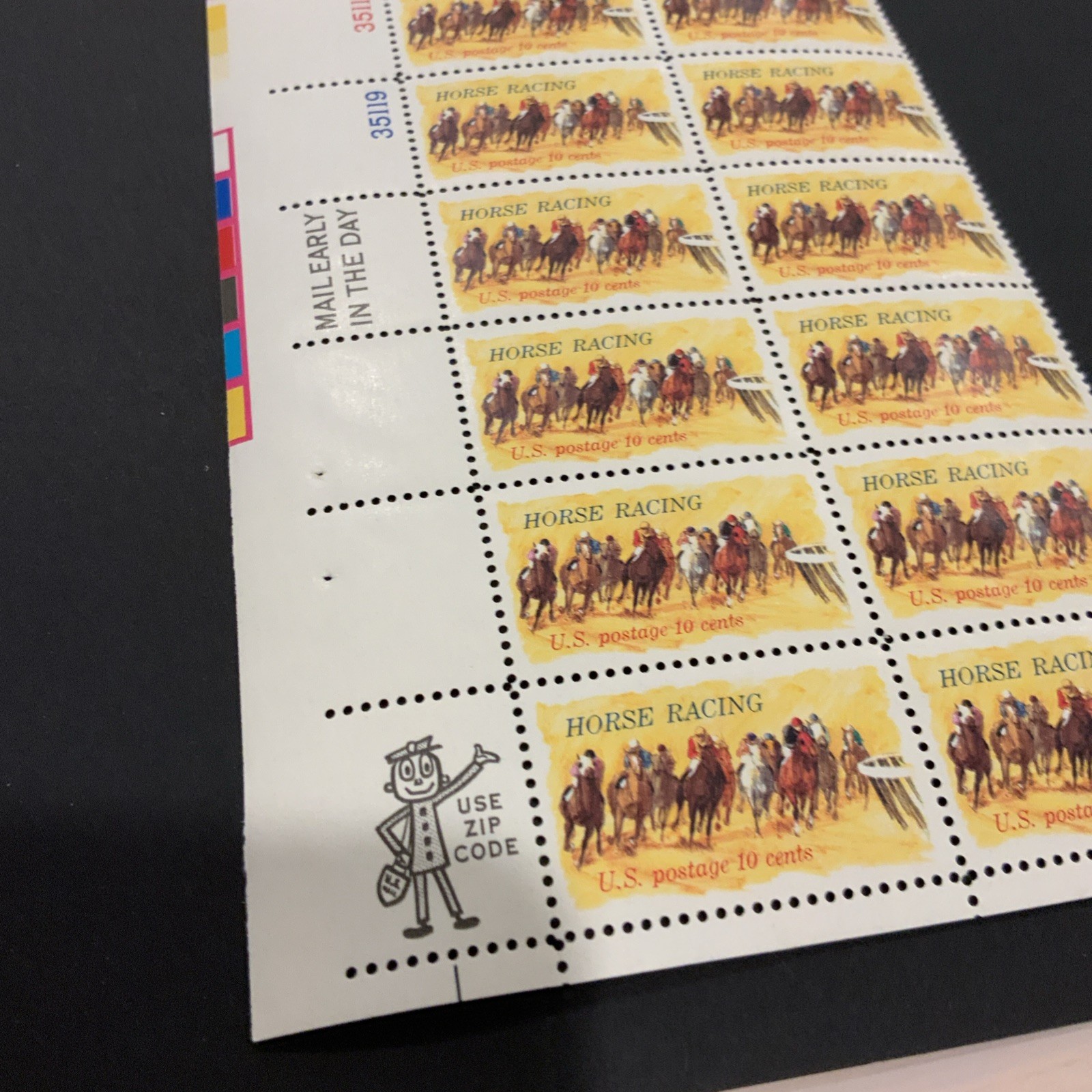 1974 US Scott #1528, 10c Horse Racing Postage Stamps, MNH Block of 20