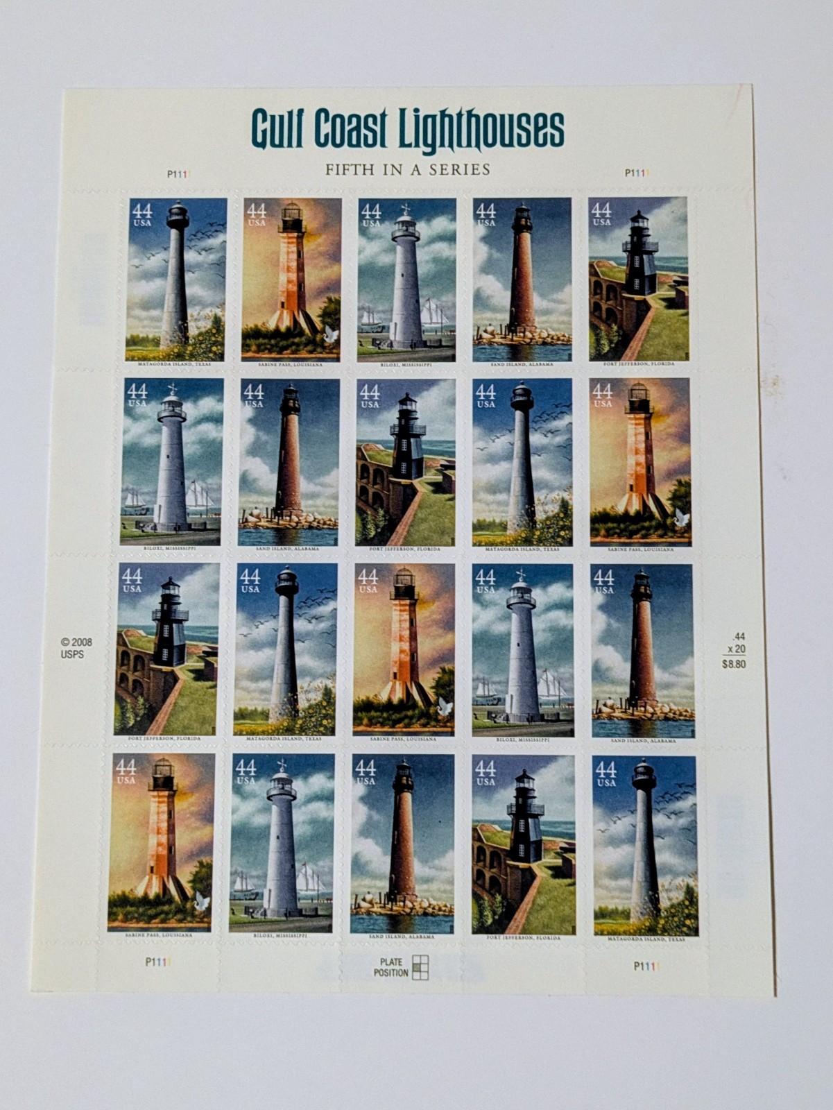 United States 44¢ Gulf Coast Lighthouses Postage Stamp #4409-13 MNH Sheet