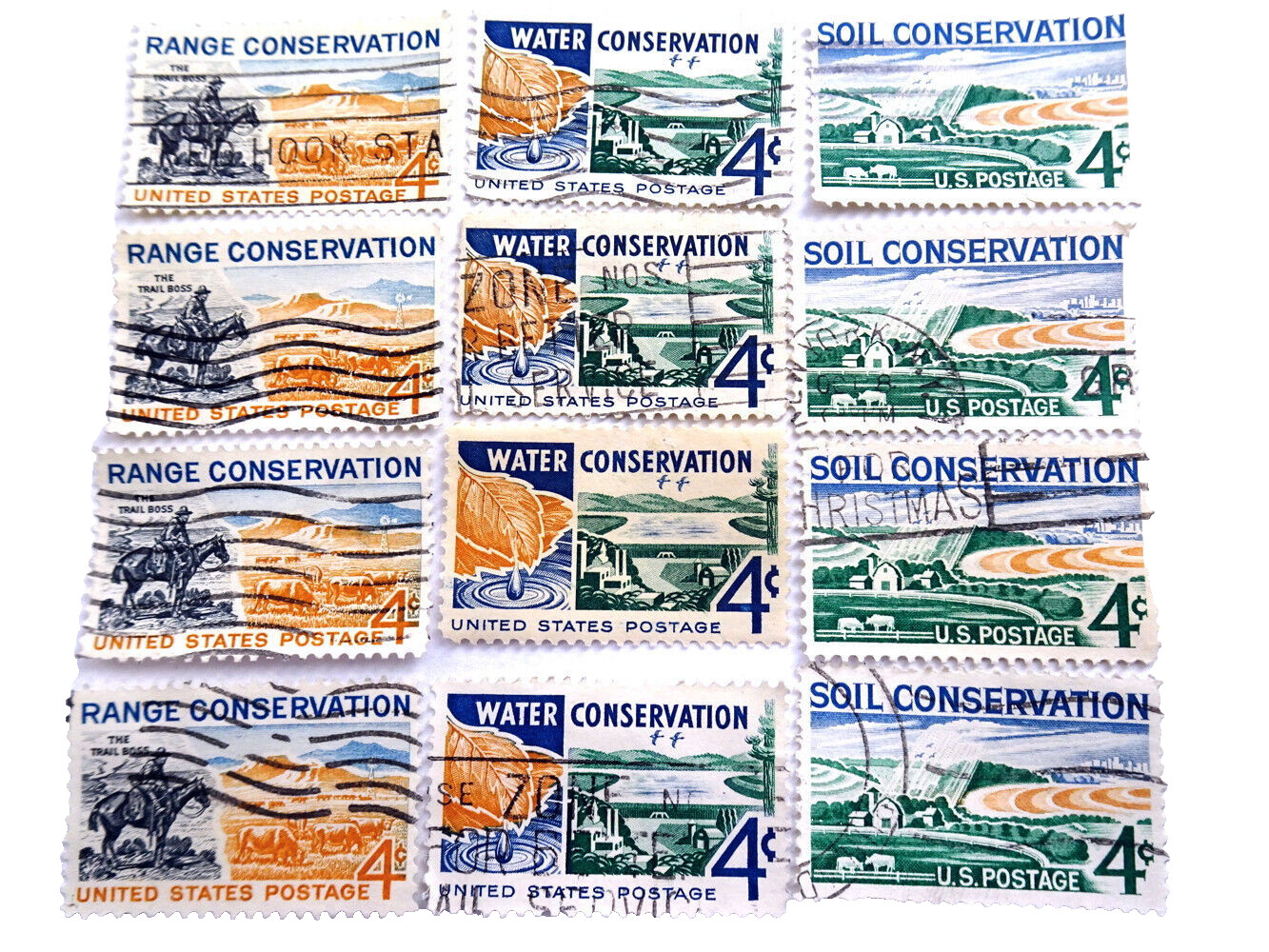 12 Cancelled U.S. Postage Stamps CONSERVATION Water Soil Air Environmental 1961