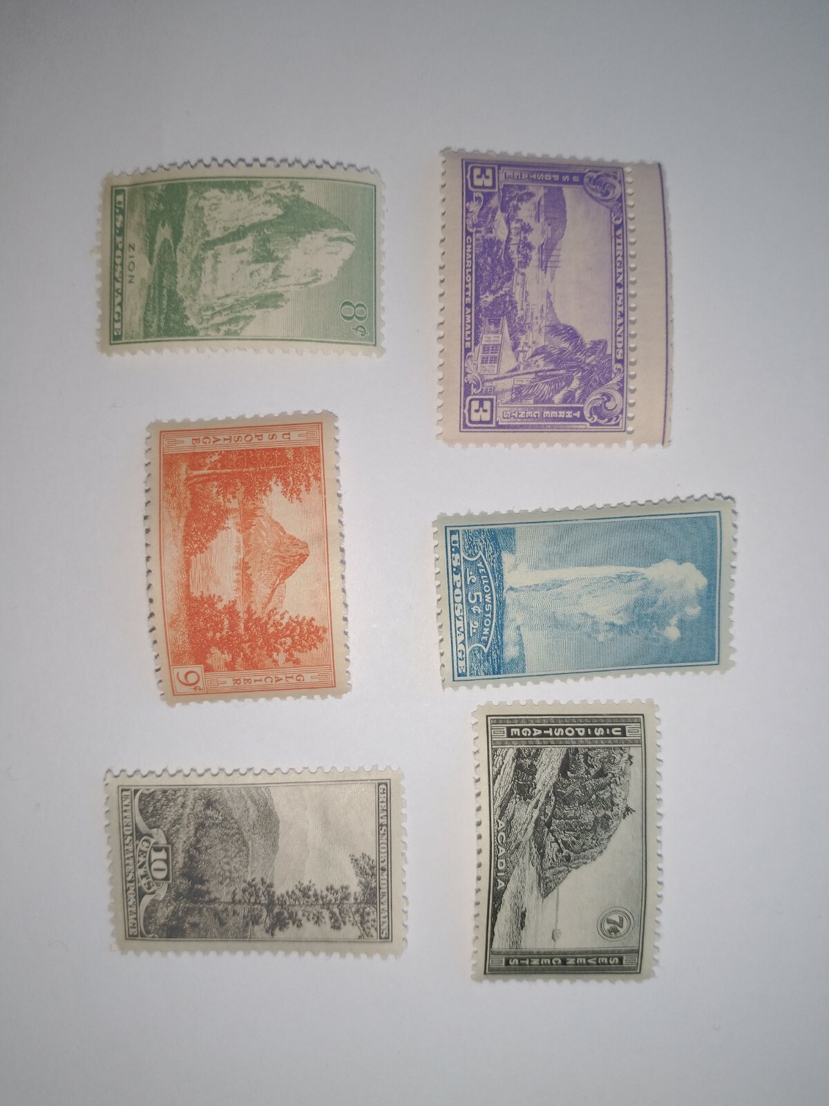 1934 National Parks Perforated UNUSED 6 Stamps Scott 742 744 746 747 748 749 FS