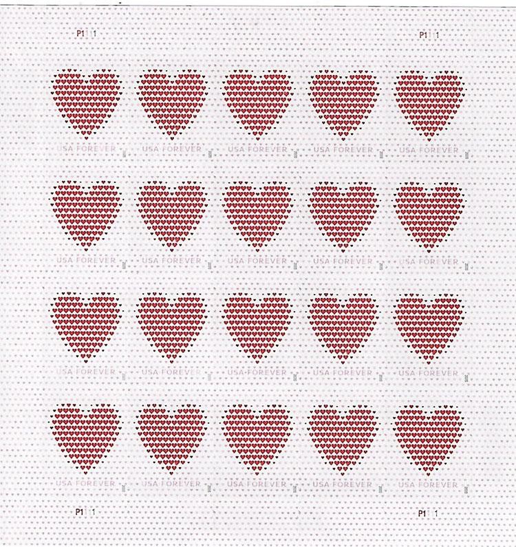 US SCOTT 5431 PANE OF 20 LOVE (MADE OF HEARTS) STAMPS FOREVER MNH