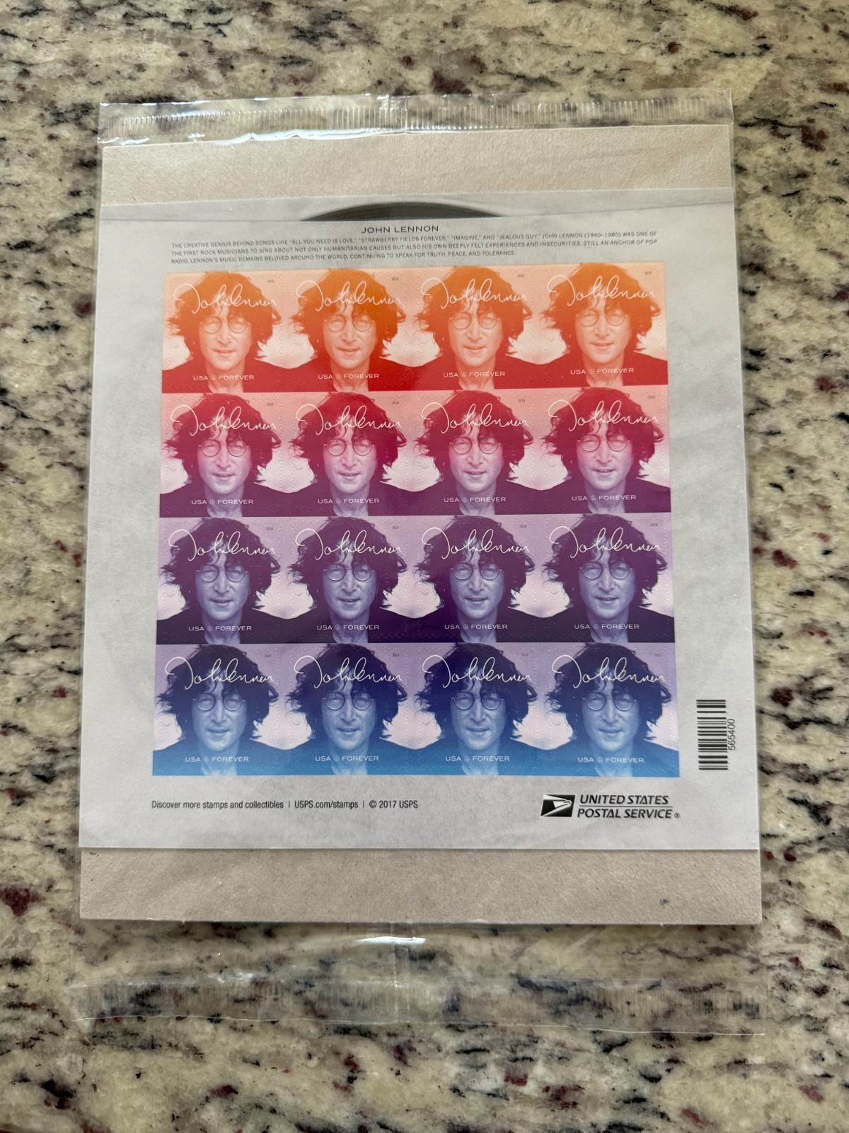 Sealed John Lennon Pane of 16 Forever Stamps 2018 #5312-5315 USPS