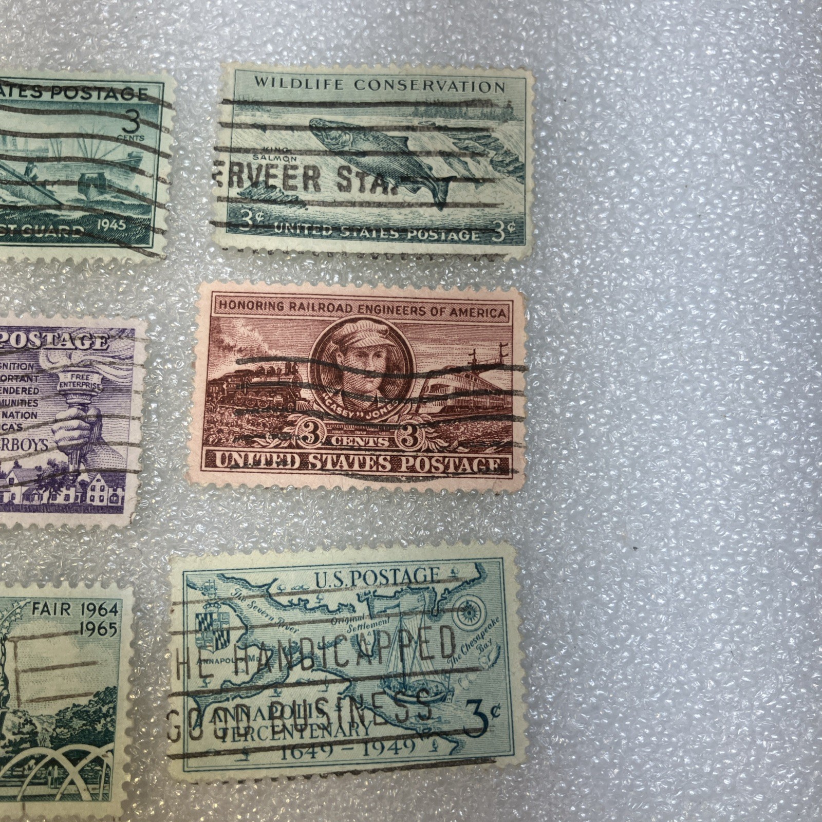 15 USED/Cancelled Commemorative 3c 1941-1955 US Stamps. Varied Lot. $1 Ships.