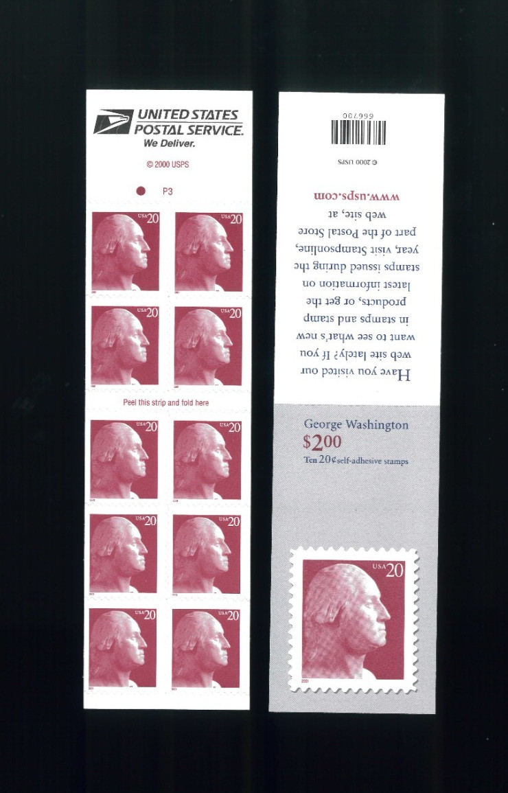 United States 20¢ George Washington Postage Stamp #3482a Full Booklet