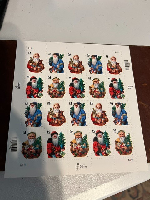 Scott #3537-40. 2001. 34c Christmas Santa full sheet of 20 stamps. MNH.