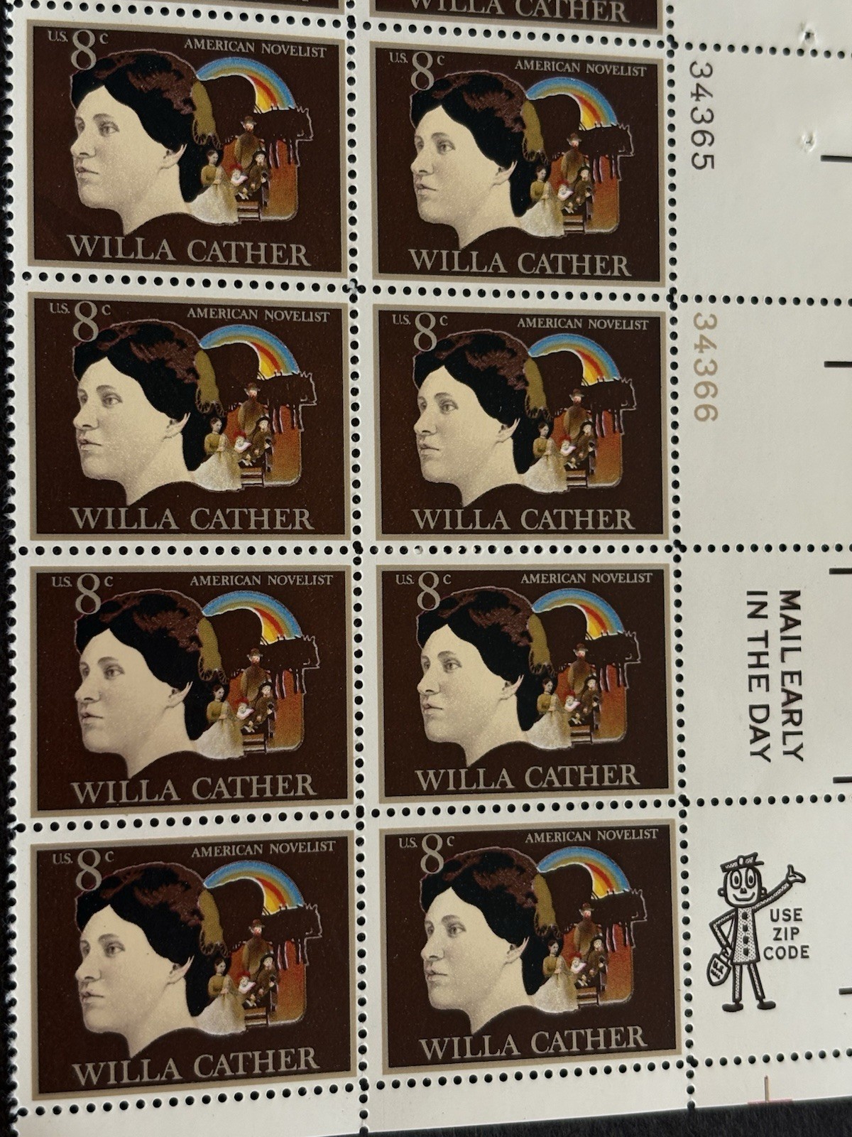 1973 US Scott #1487, 8c Willa Cather Postage Stamps, MNH Block of 16