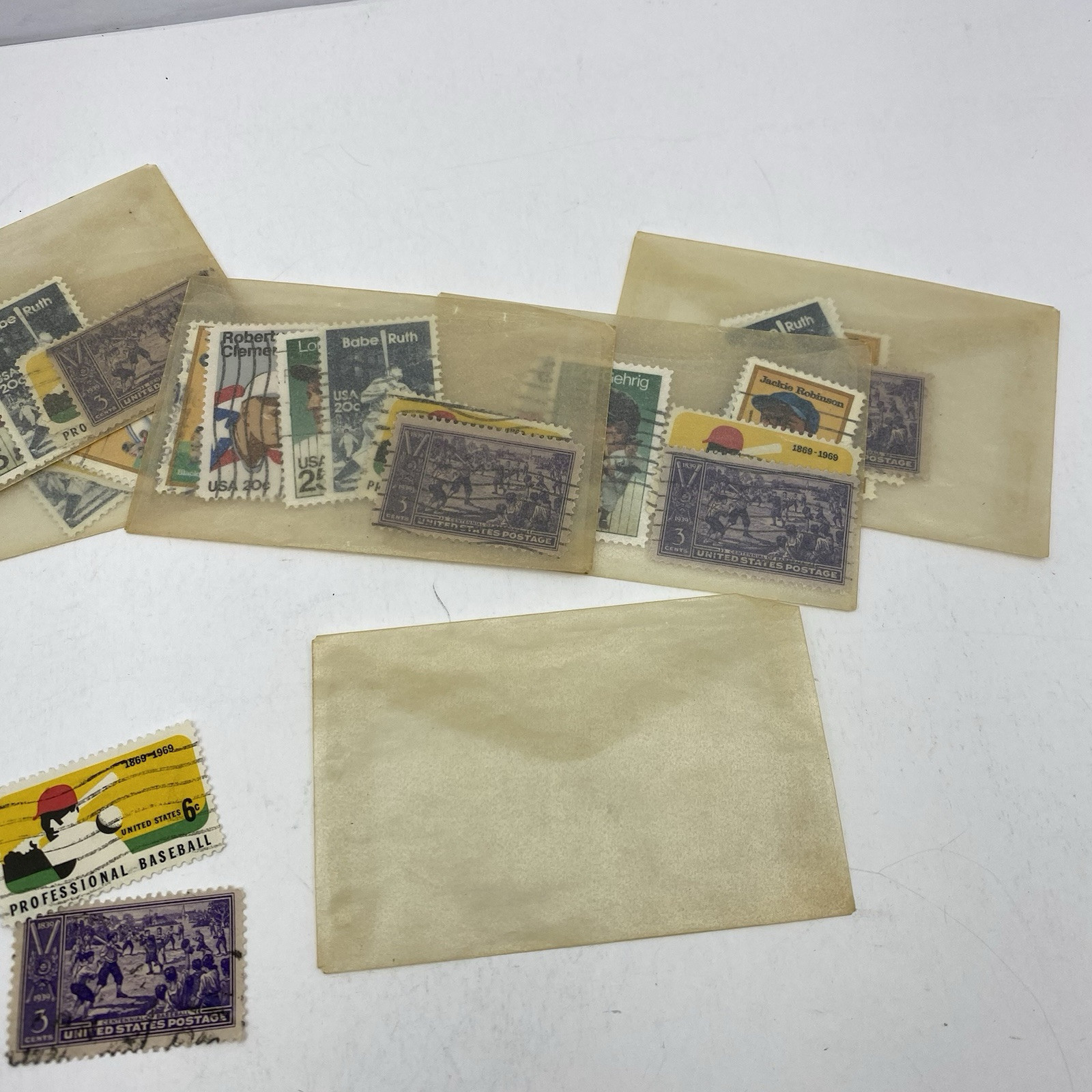 7 Lots Of 6 Vintage Baseball Stamps.Babe Ruth, J. Robinson, Clemente, Gehrig SEE