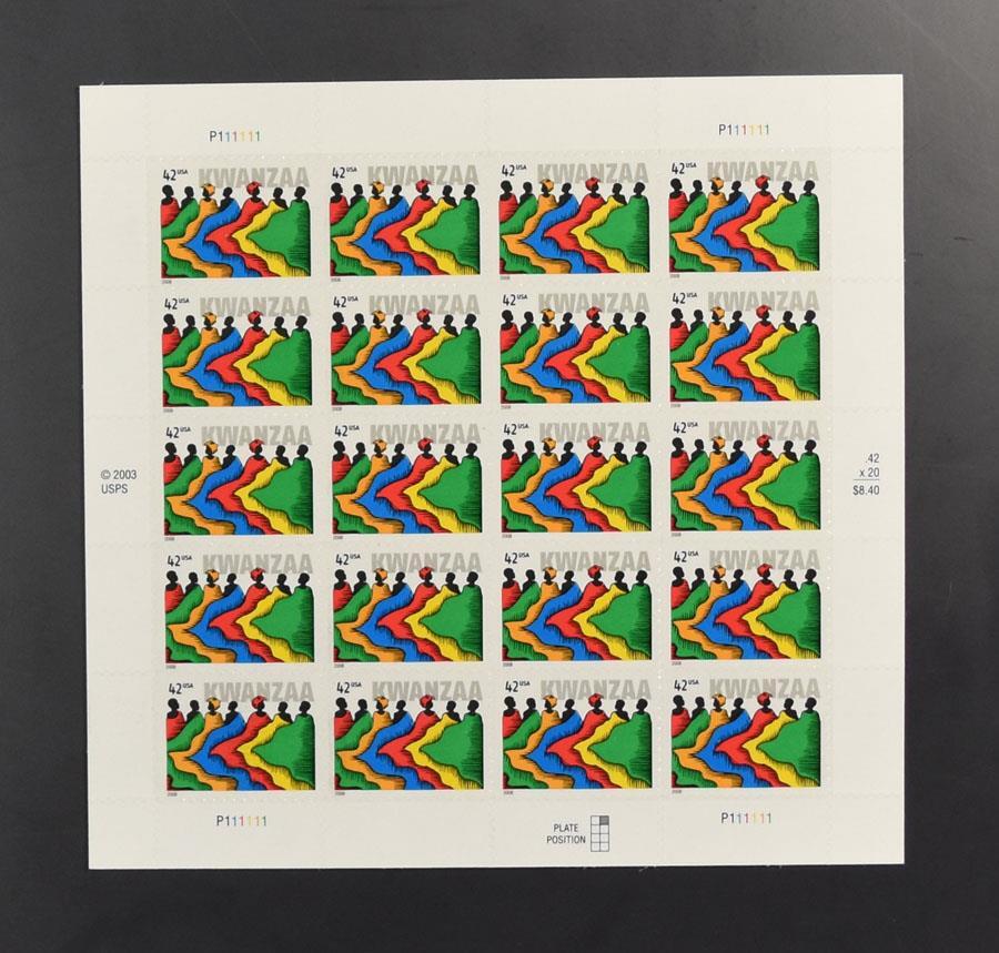US SCOTT 4373 PANE OF 20 KWANZAA STAMPS 42 CENT FACE MNH