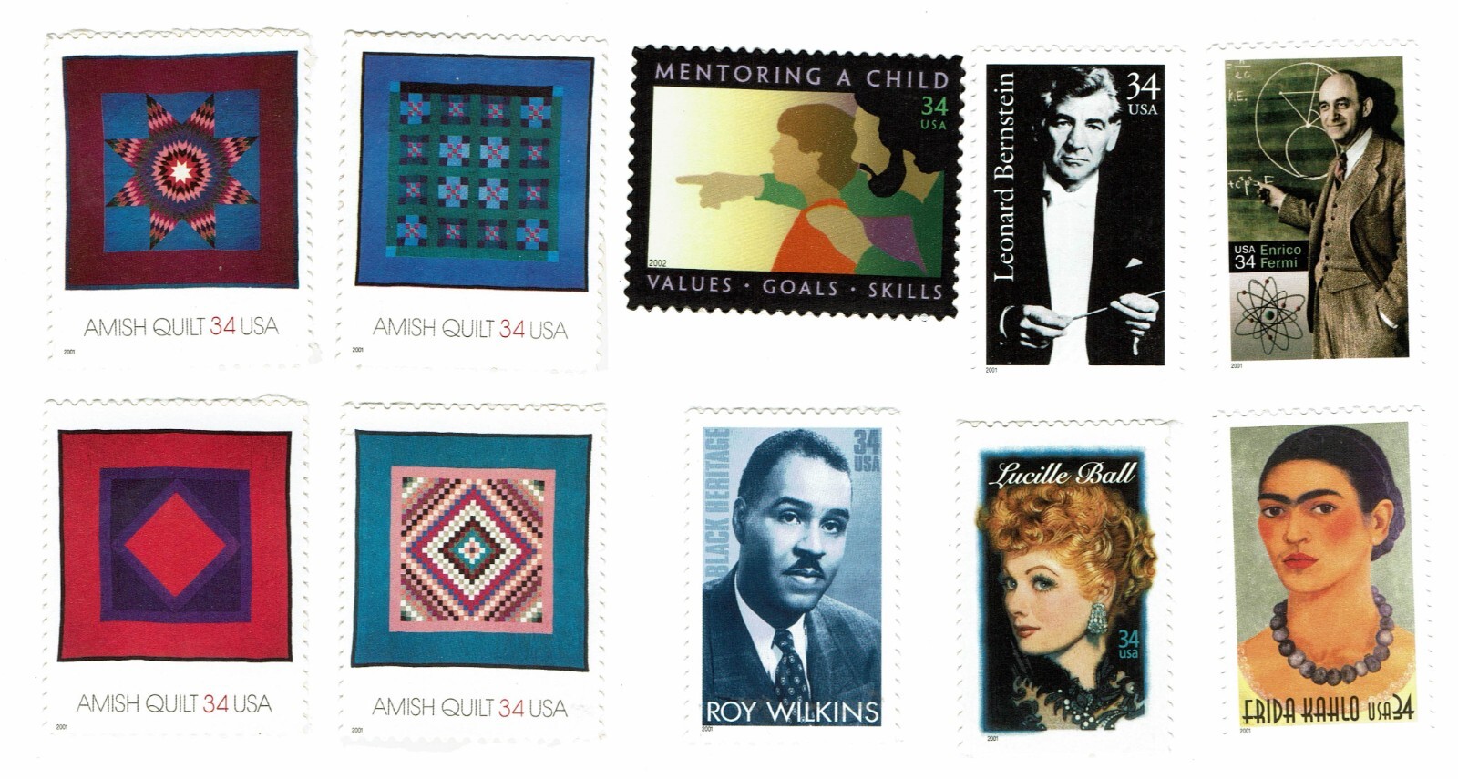 10 DIFFERENT 34c U.S. STAMPS AT FACE VALUE- MNH