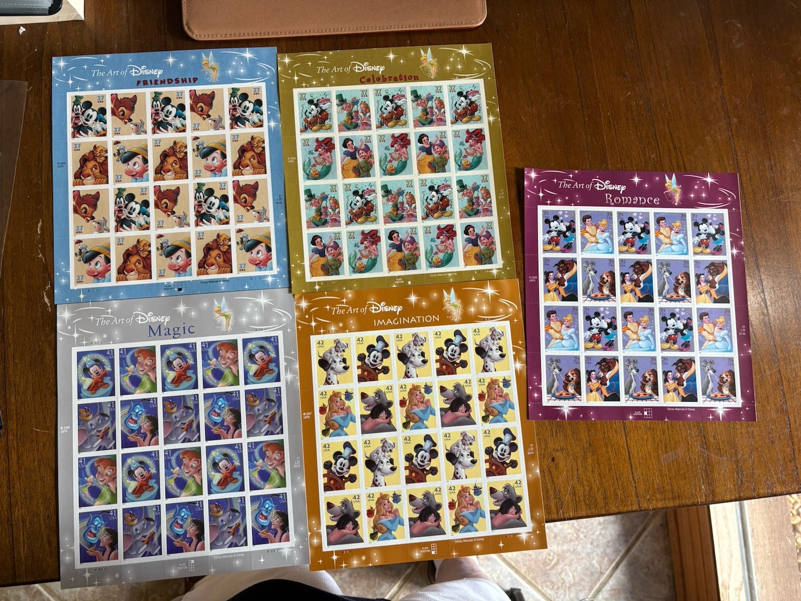THE ART OF DISNEY Complete Set of 5 Differnt Full Sheets of 20 US Stamps 2004-08