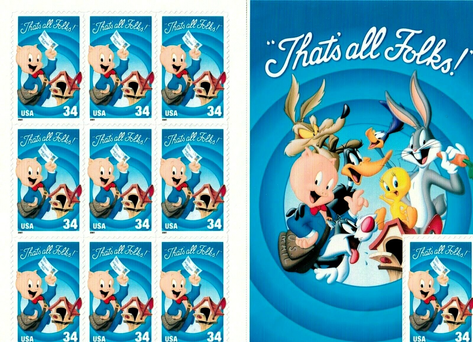 Vintage Thats All Folks 10 Stamps New B-21