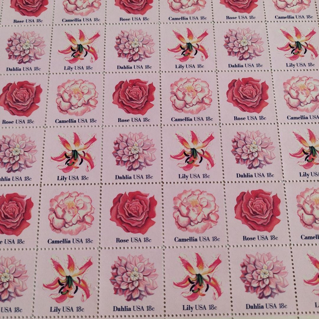 USA stamp pink floral design full sheet 18 cents 56 stamps