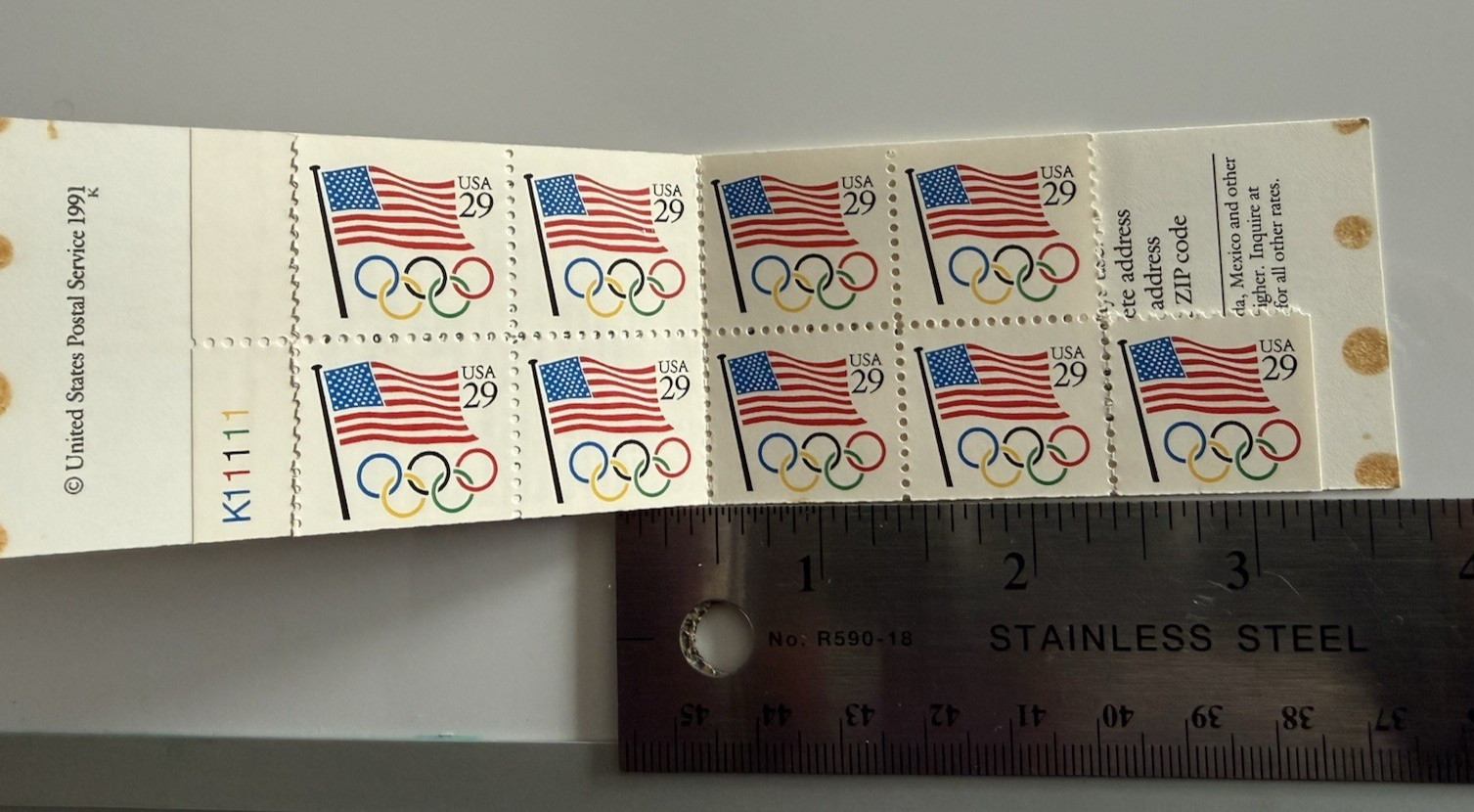 Booklet USPS Postage Stamps~USA Flag Olympics~29c~Strip of 9 (1991)~missing 1 PC