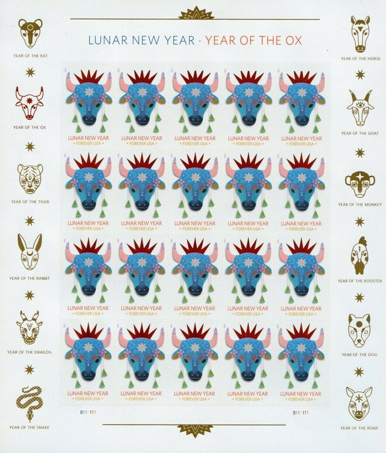 2021 LUNAR NEW YEAR OF THE OX Sheet of 20 Forever Stamps MNH #5556