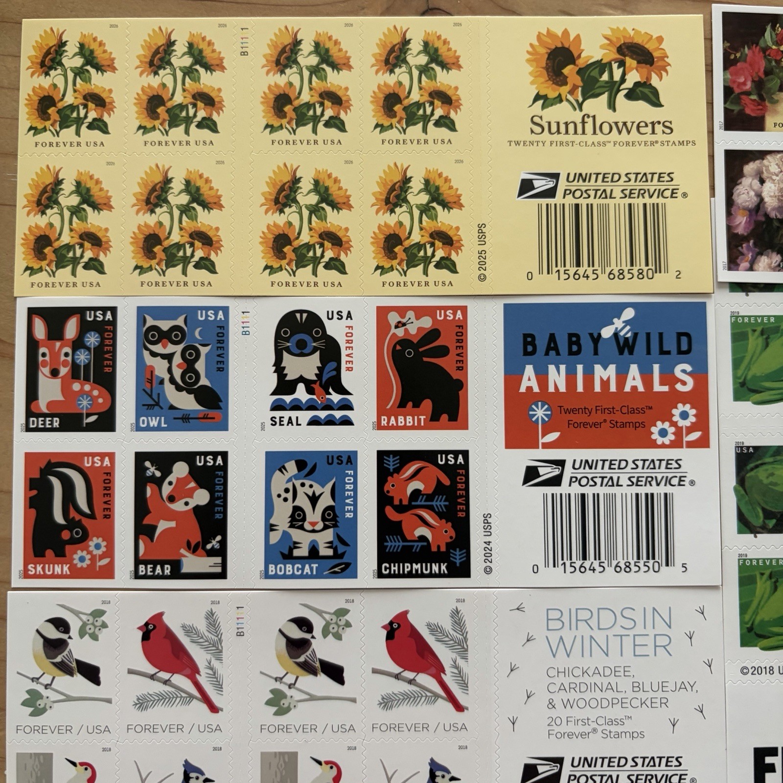 FOREVER STAMPS USPS 8 Books Sheets CHRISTMAS CARD Flowers Animals Frogs