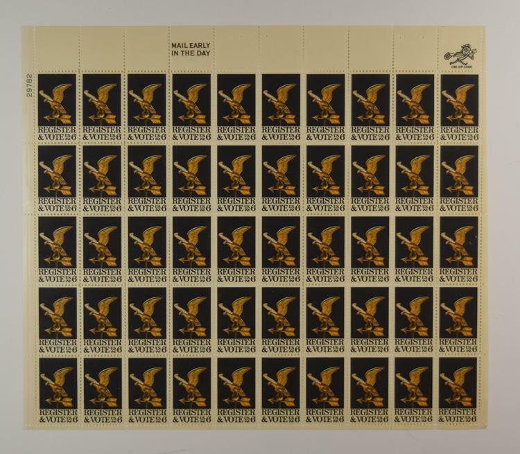 US SCOTT 1344 PANE OF 50 REGISTER TO VOTE STAMPS 6 CENT FACE MNH