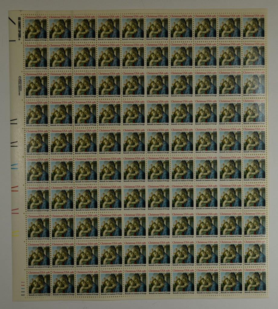 US SCOTT 1939 PANE OF 100 CHRISTMAS 1981 STAMPS 20 CENT FACE MNH