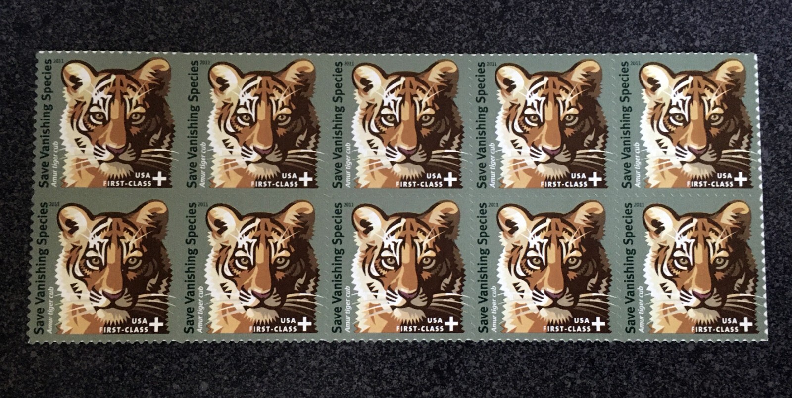 2011USA #B4 Forever – Save Vanishing Species – Semipostal – Block of 10 tiger