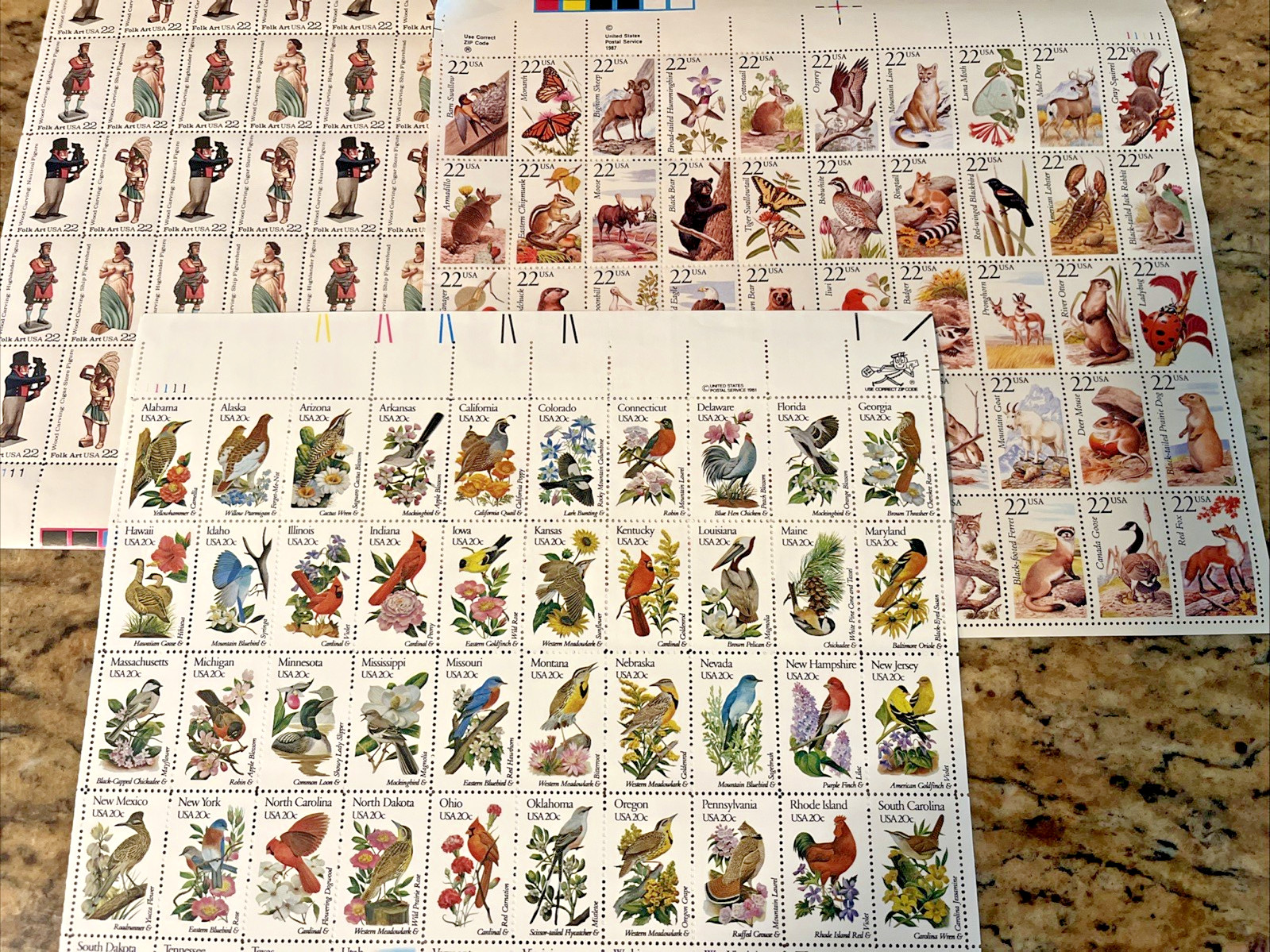 Lot of 150 Unused 22/20 c. Stamps US Postage Sheets VG Condition, $32 Face Value