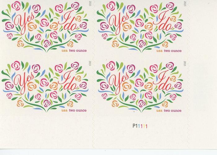 US SCOTT 5001 YES I DO PLATE BLOCK OF 4 STAMPS 2 OUNCE FOREVER MNH