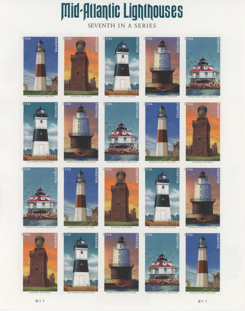 US SCOTT 5621 – 5625c NDC SHEET OF 20 MID ATLANTIC LIGHTHOUSES FOREVER STAMP MNH