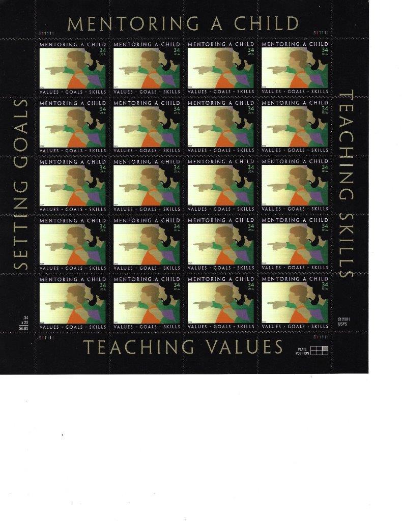 US SCOTT 3556 PANE OF 20 MENTORING A CHILD STAMPS 34 CENT FACE MNH
