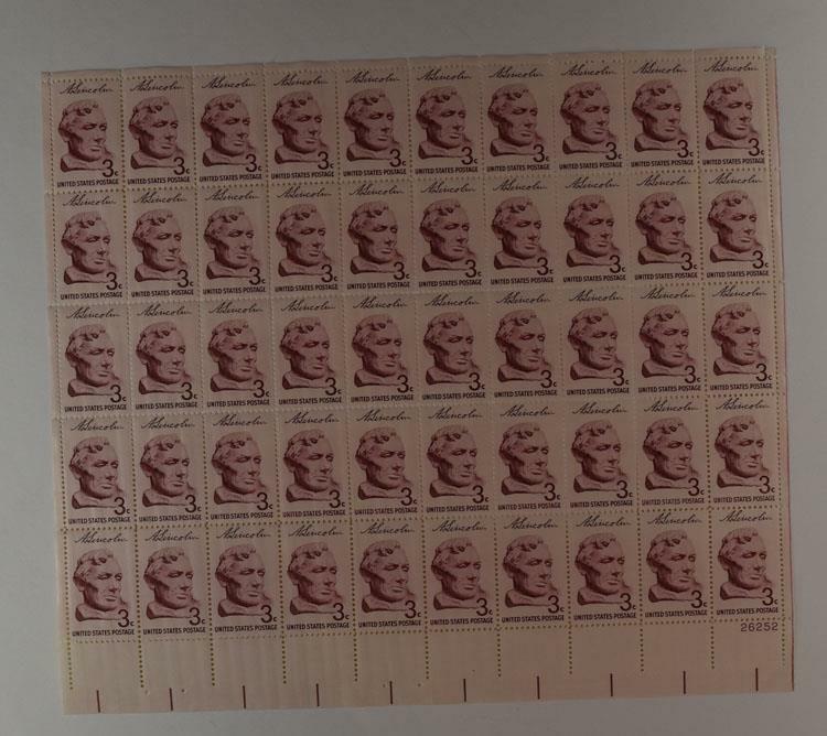 US SCOTT 1114 PANE OF 50 ABRAHAM LINCOLN SCULPTURE STAMPS 3 CENT FACE MNH