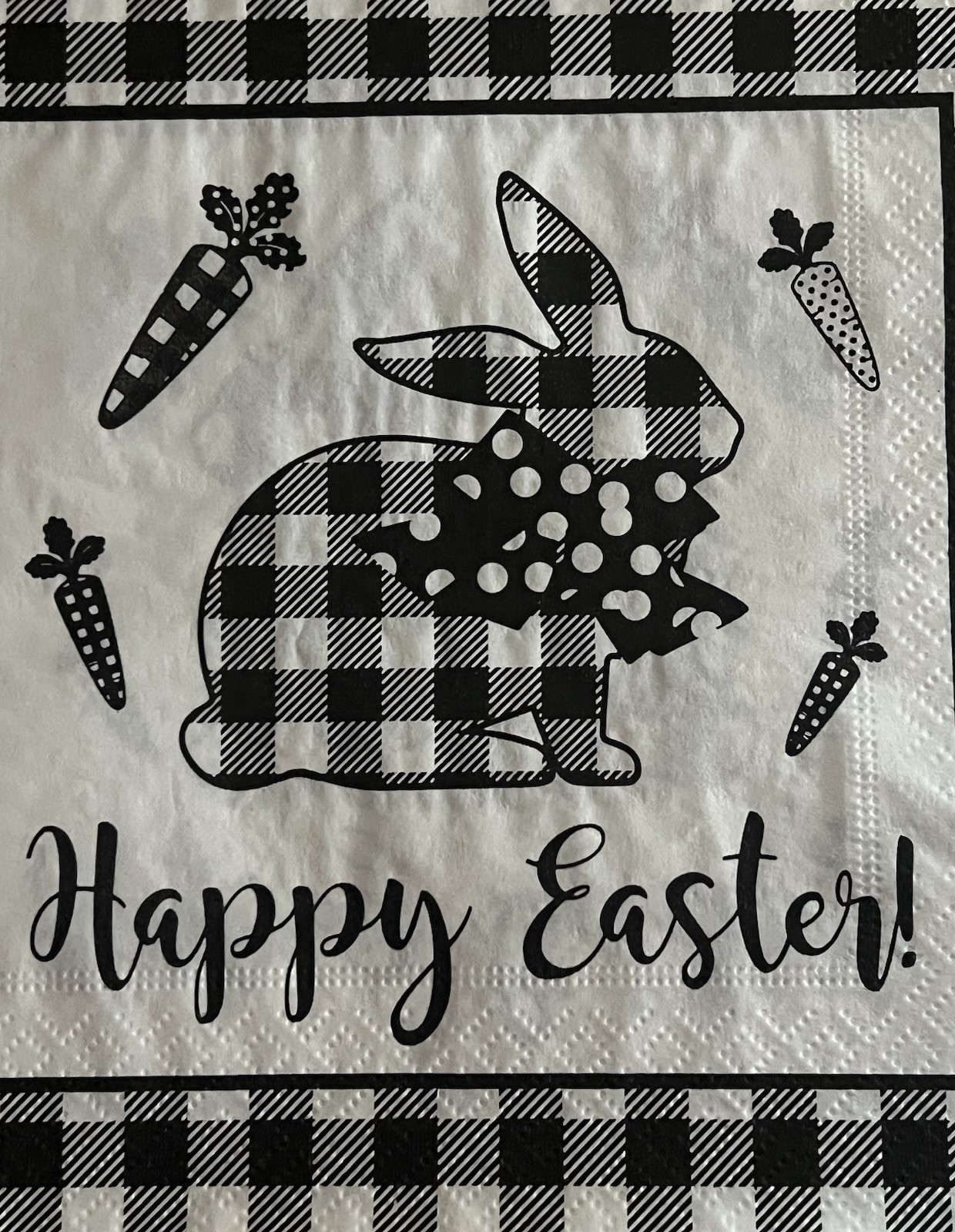 Three Paper LUNCHEON Decoupage Craft Napkins Farmhouse Black Plaid Easter Bunny