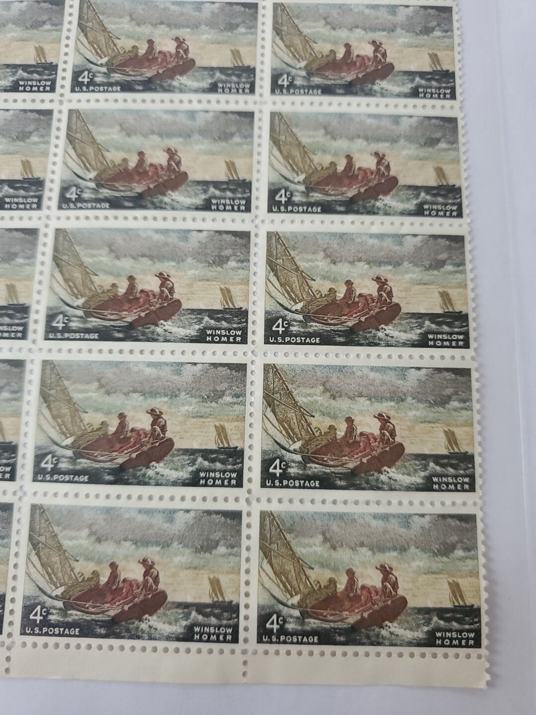Stamp US Postage 4c 4 Cent Sheet OF 40 Stamps Winslow Homer Sailboat 27374