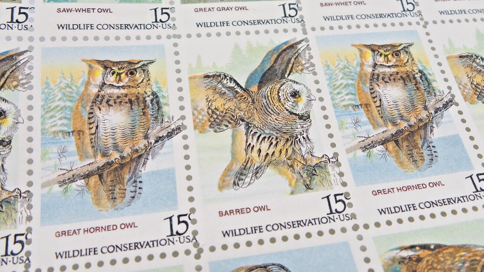 1978 Rare, Error Owl Wildlife Conservation 40 15c Stamps- Z06