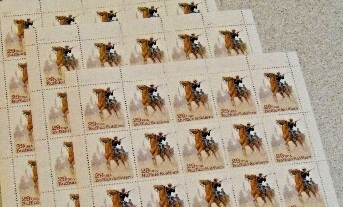 Three Sheets = 60 of BUFFALO SOLDIERS 29¢ US 1994 Postage Stamps. USA Sc # 2818
