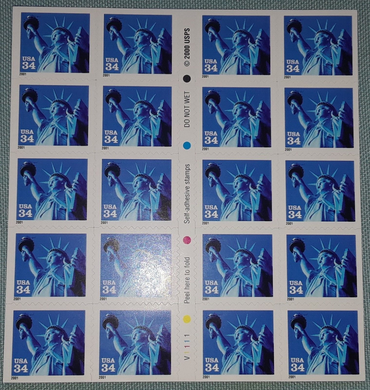 TWO Sheets x 20 = 40 Of STATUE OF LIBERTY 34¢ US Postage Stamps. USA Scott 3485b