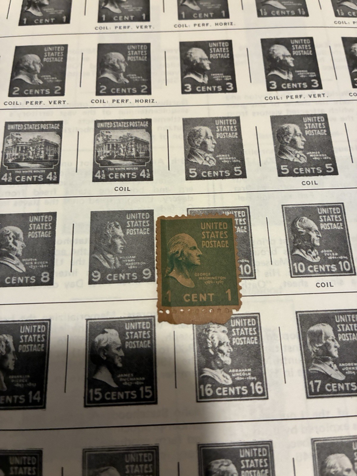 Very Rare 1789-1797 George Washington 1 Cent Stamp Green 1938 US