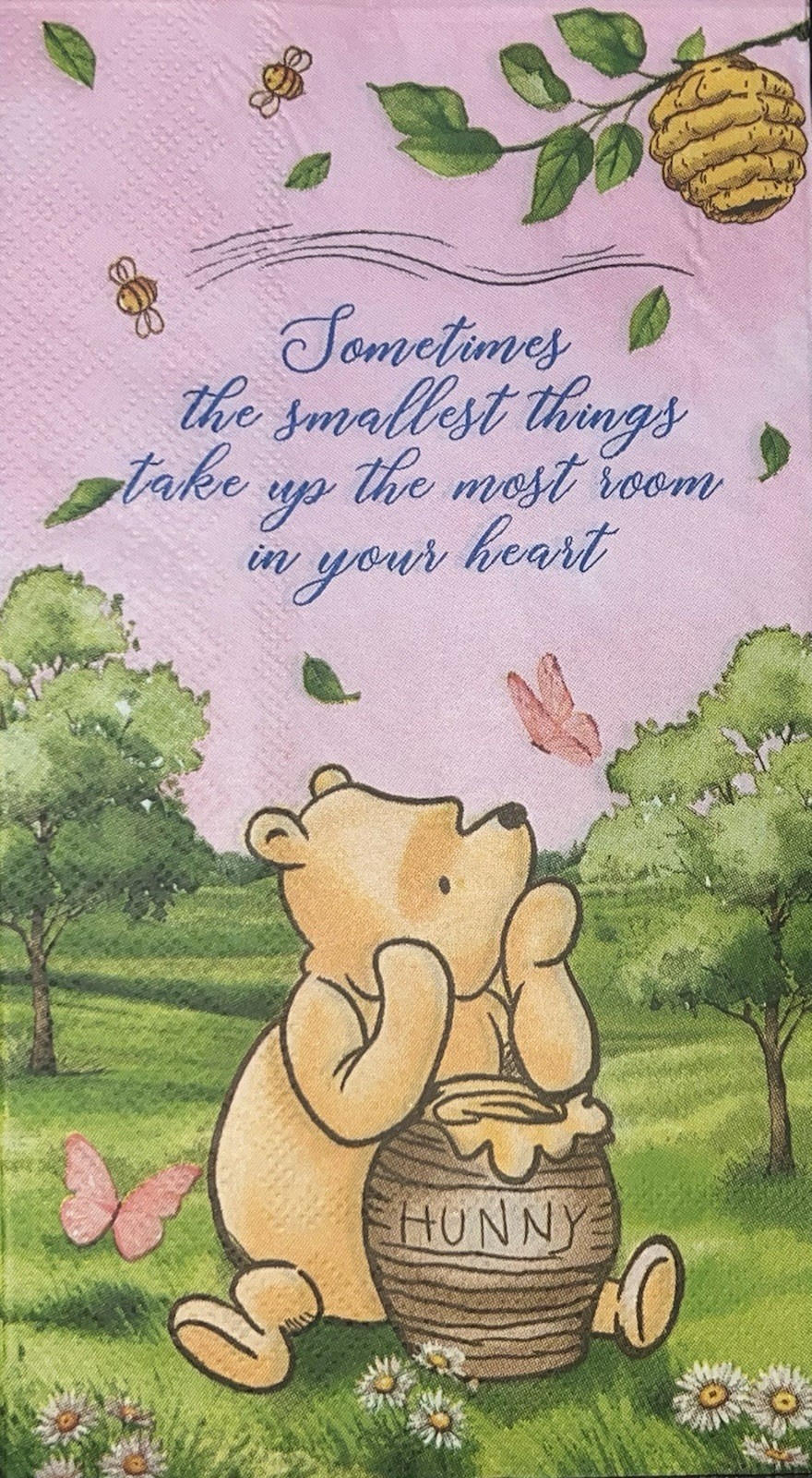 Three Individual paper dinner Decoupage napkins Winnie Pooh Pink/Butterfly honey