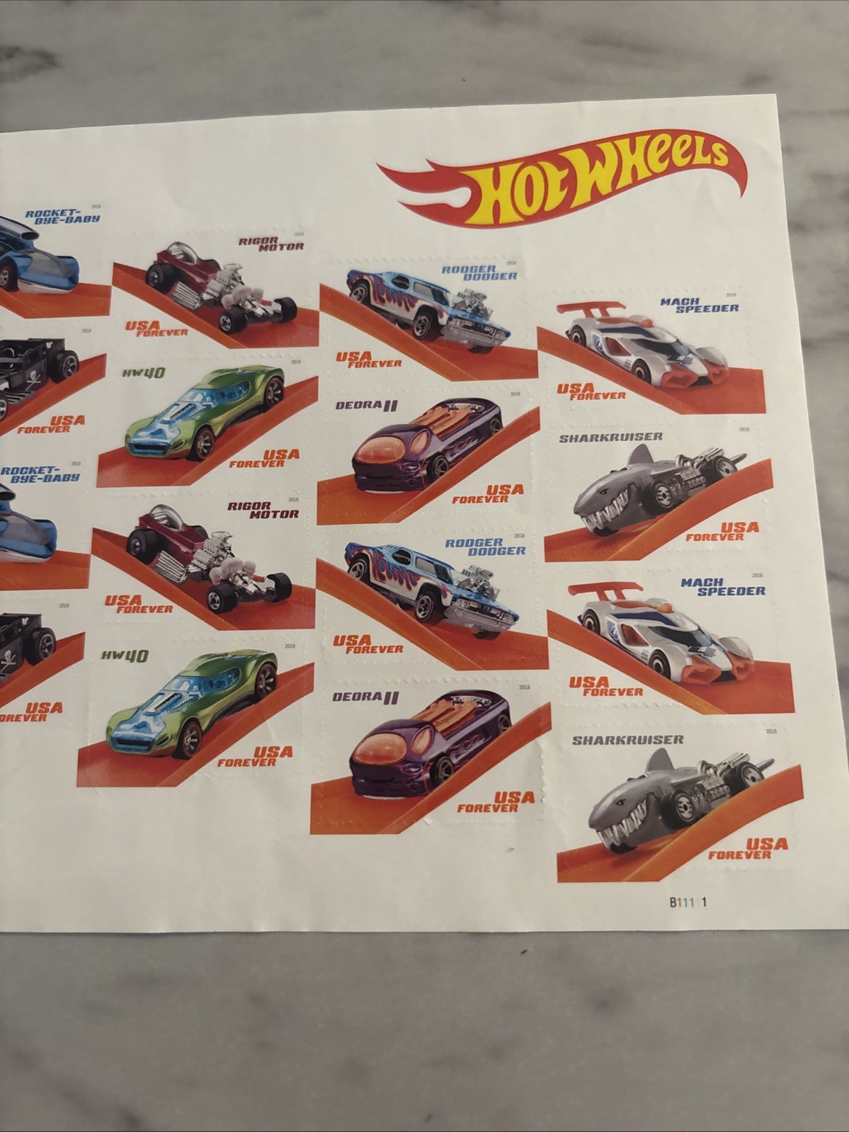 2018 Hot Wheels Forever USA Stamp Sheet Of 20, Multicolor