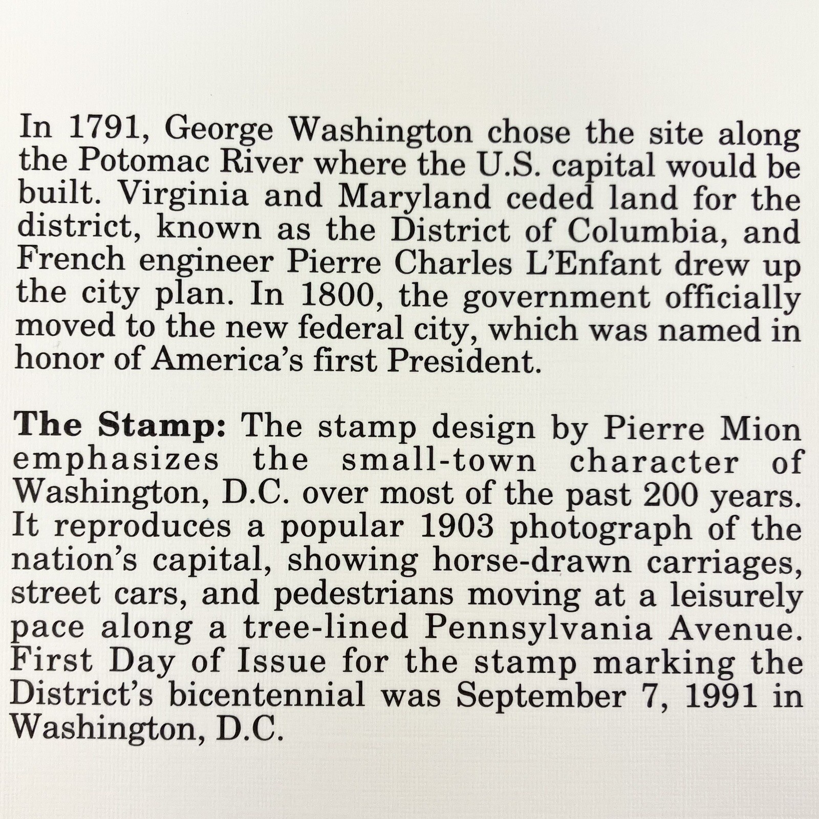 Roger Carlisle District Of Columbia DC Postage Stamp Art USPS Farmable Gift 1991