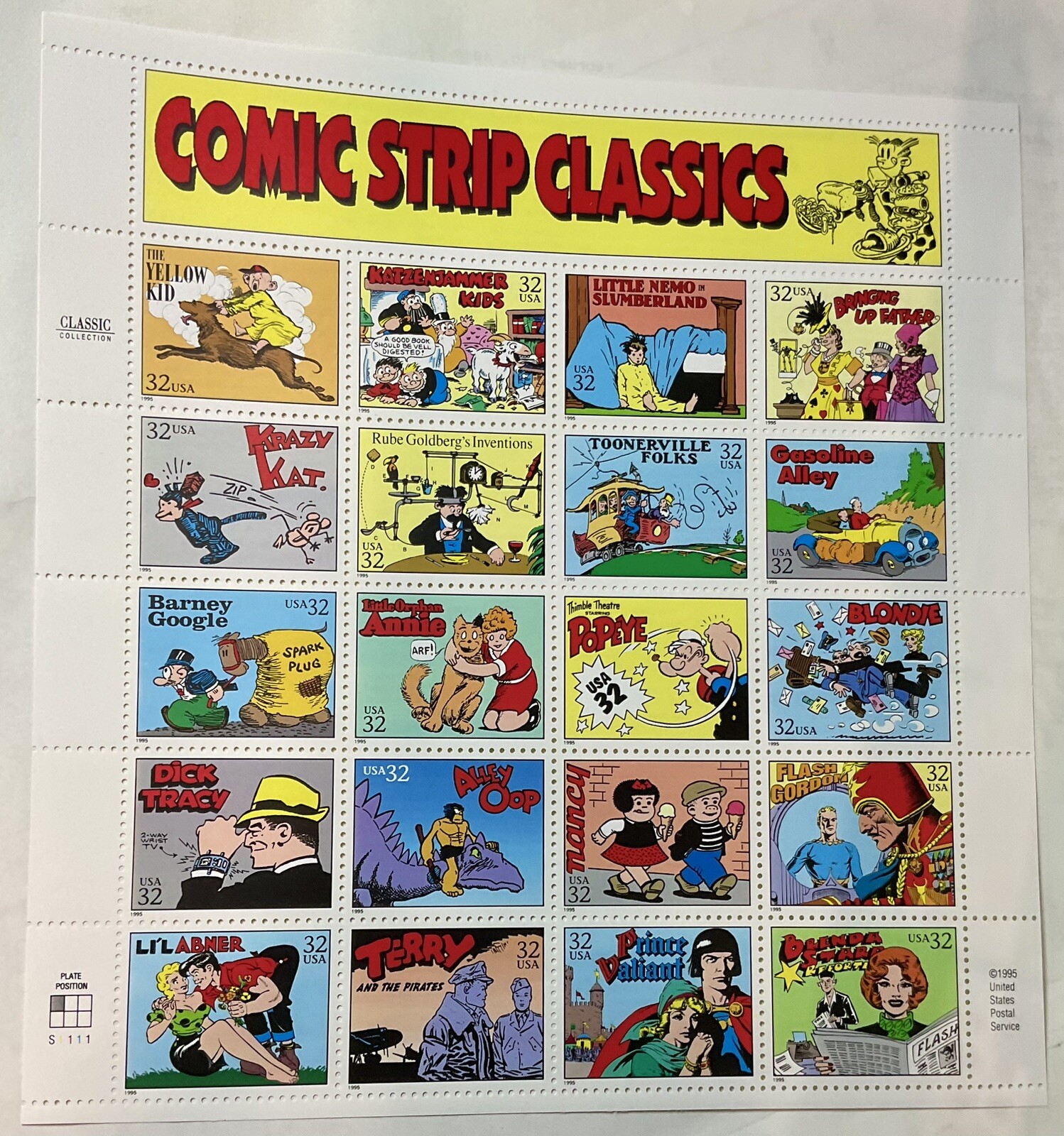 US Postage Stamps – Comic Strip Classics 32c 20 Different stamps MNH