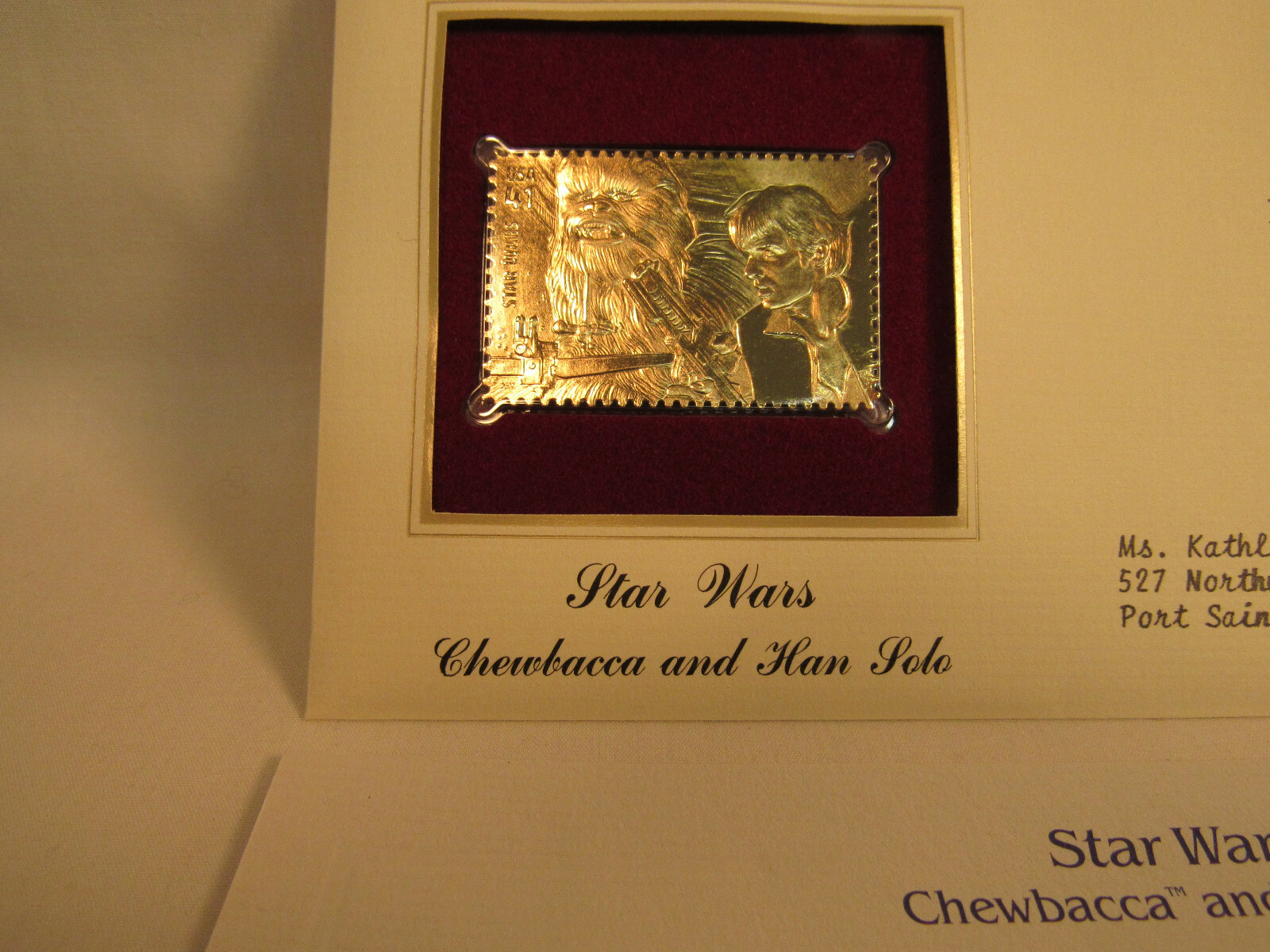 Chewbacca & Han Solo Star Wars Disney 22KT Gold Stamp 1st Day USPS