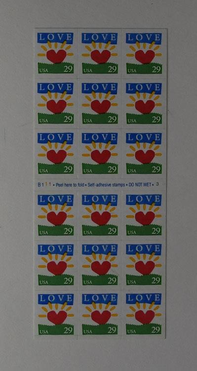 US SCOTT 2813a BOOKLET OF 18 LOVE HEART SUNRISE STAMPS 29 CENT FACE MNH