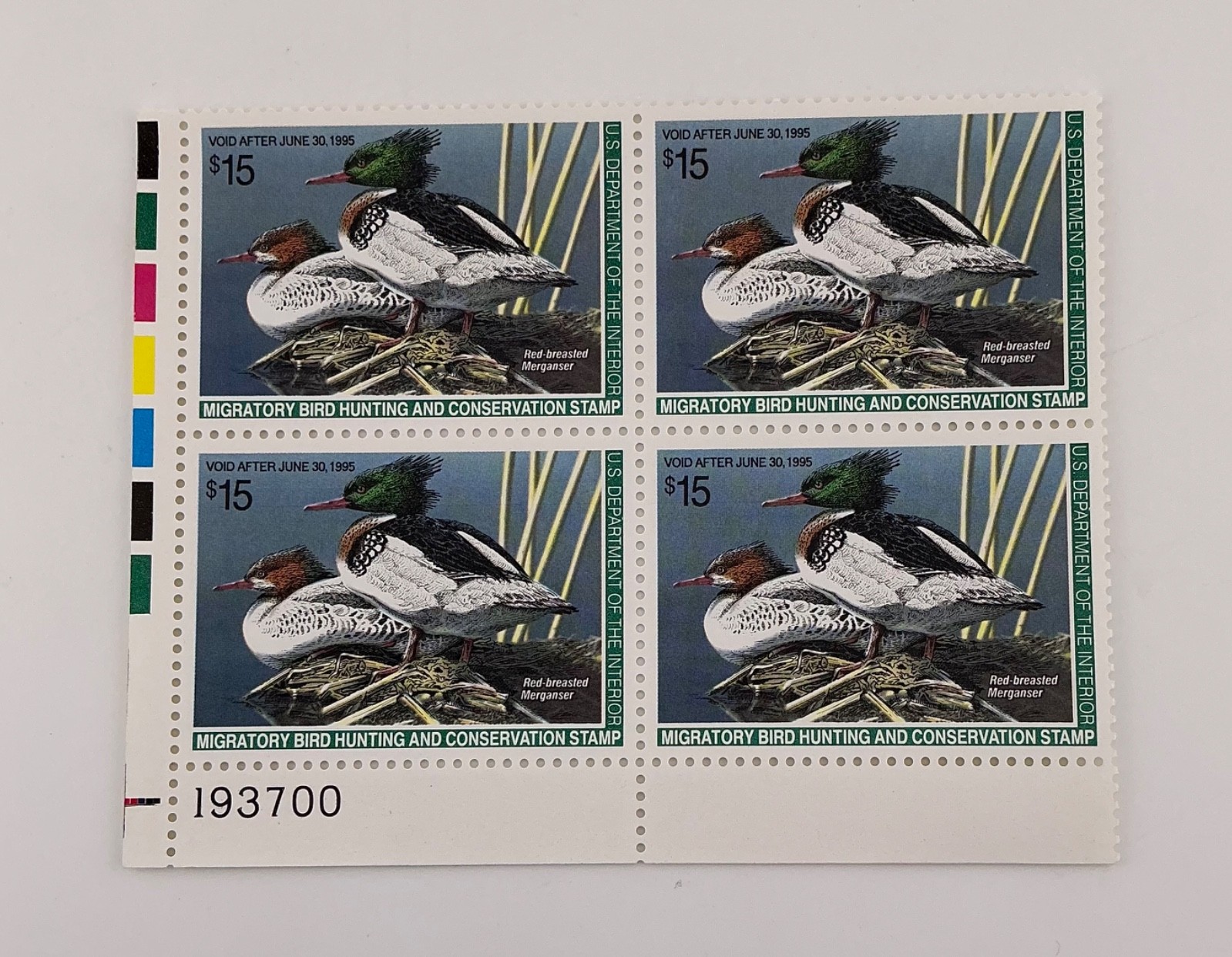 1994 US Federal Scott #RW61 Red-Breasted Merganser Block of 4 MNH