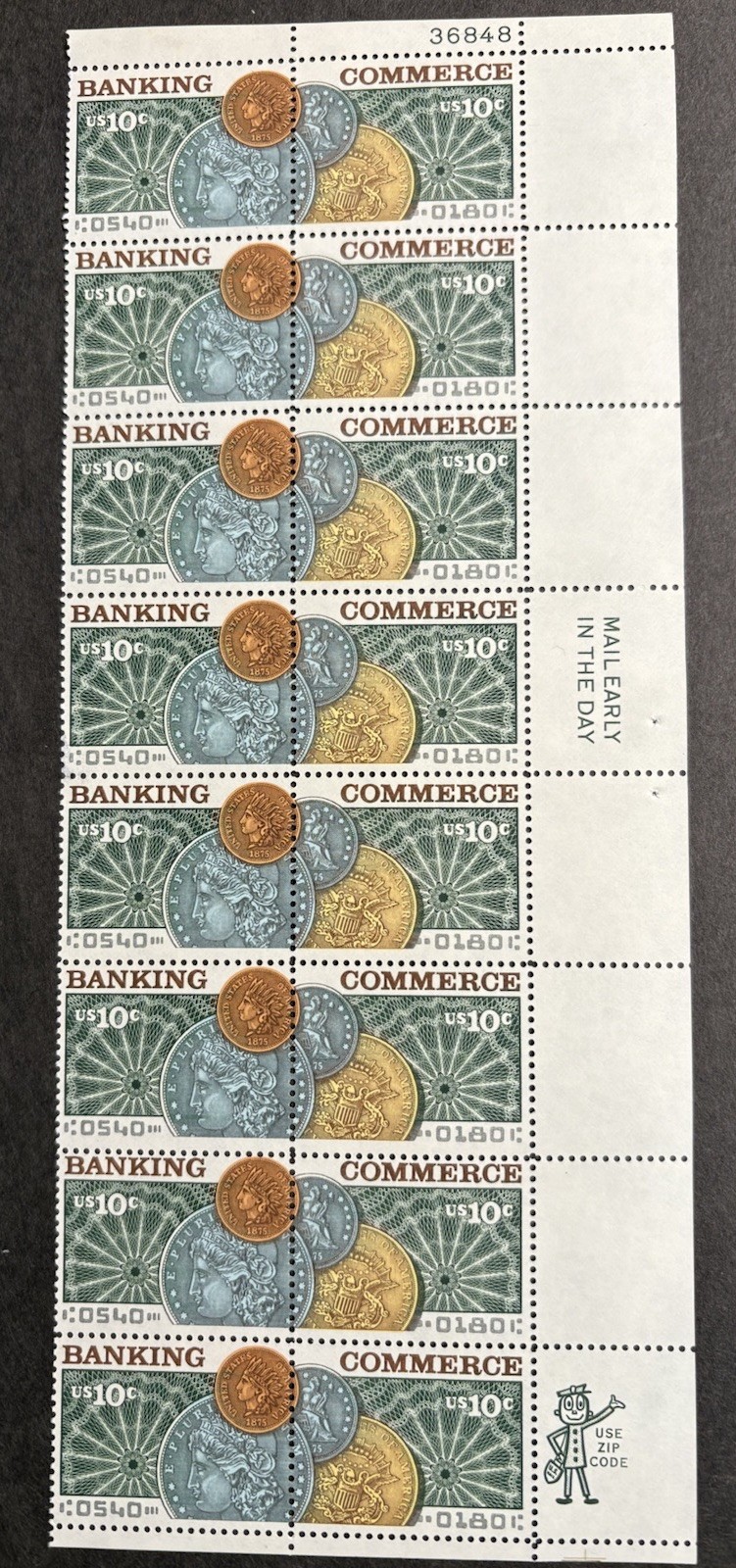 1975 US Scott #1578, 10c Banking & Commerce: Gold Piece Stamps, MNH Block of 16