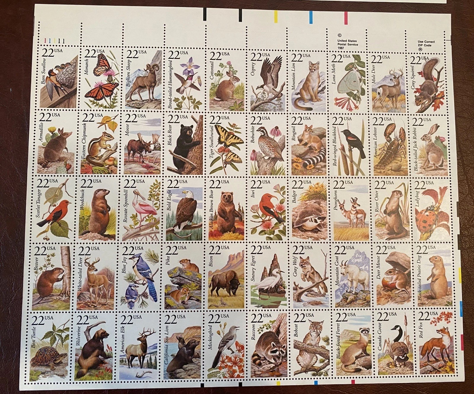 US Postage Stamp Sheet Scott #2286-2335 Wildlife Animals Prairie 22C