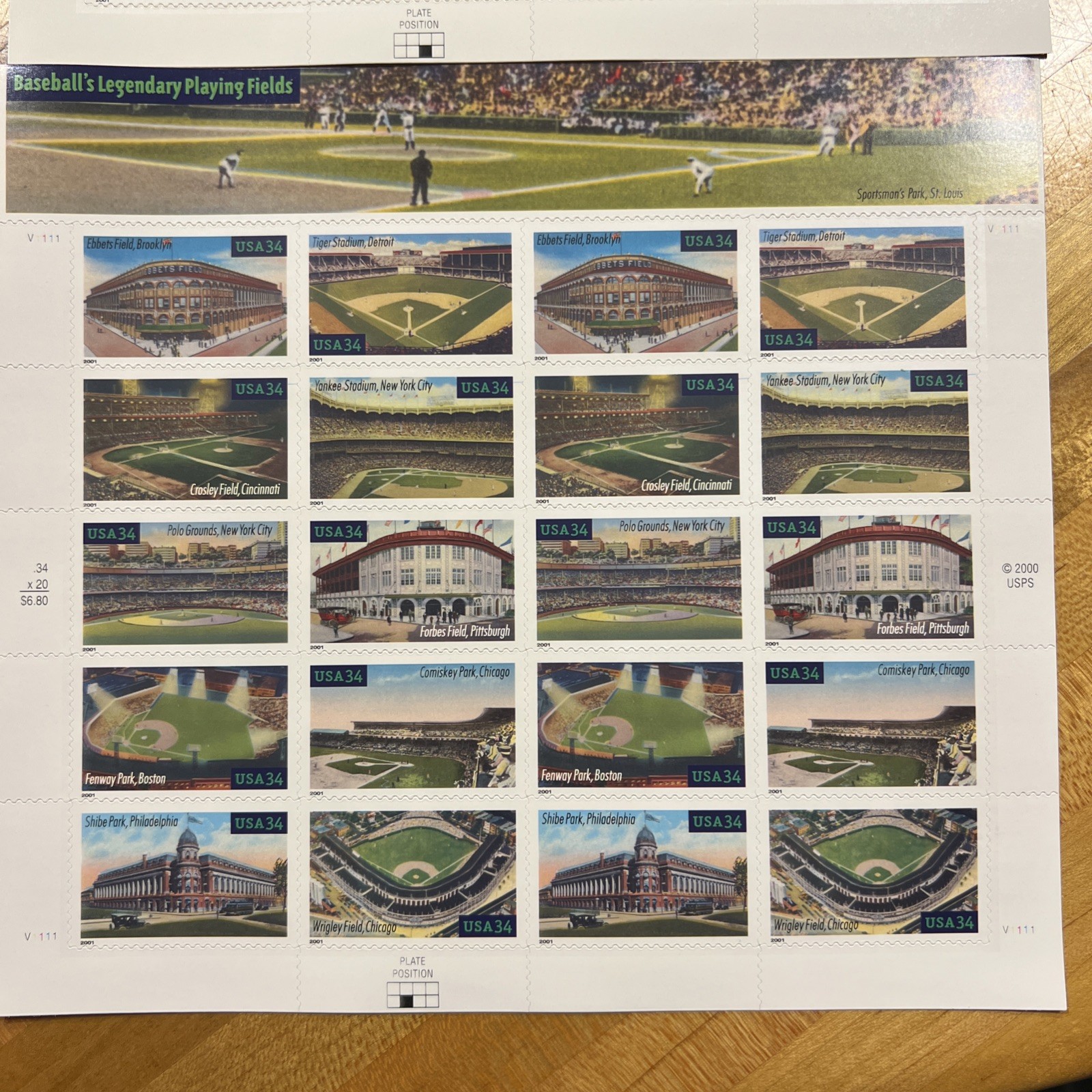 Two x 20 = 40 of BASEBALL’S LEGENDARY PLAYING FIELDS 34¢ US Stamps USA 3510-3519
